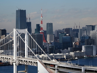 Fuji TV Media Tower - Ausblick zur Rainbow Bridge und Tokyo Tower 