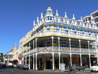 Farbenfrohes Haus an der Long Street in Kapstadt