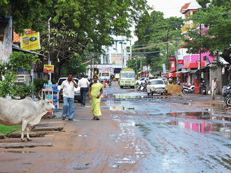 Dorfstraße nach dem Regen